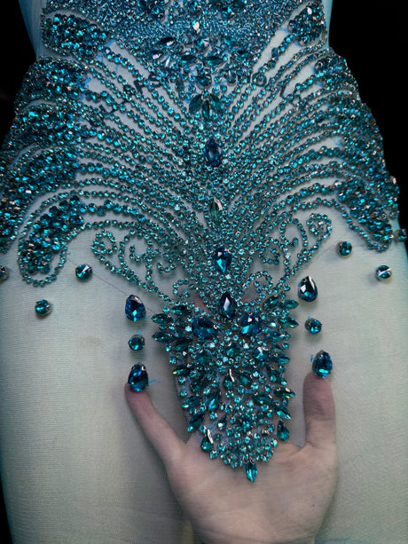 Turquoise Rhinestone Bodice Applique