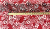 Polynesian Hibiscus & Plumeria Flowers Poly-Cotton Fabric - Traditional Tattoo Single Border, 45" Width (1 Yard)