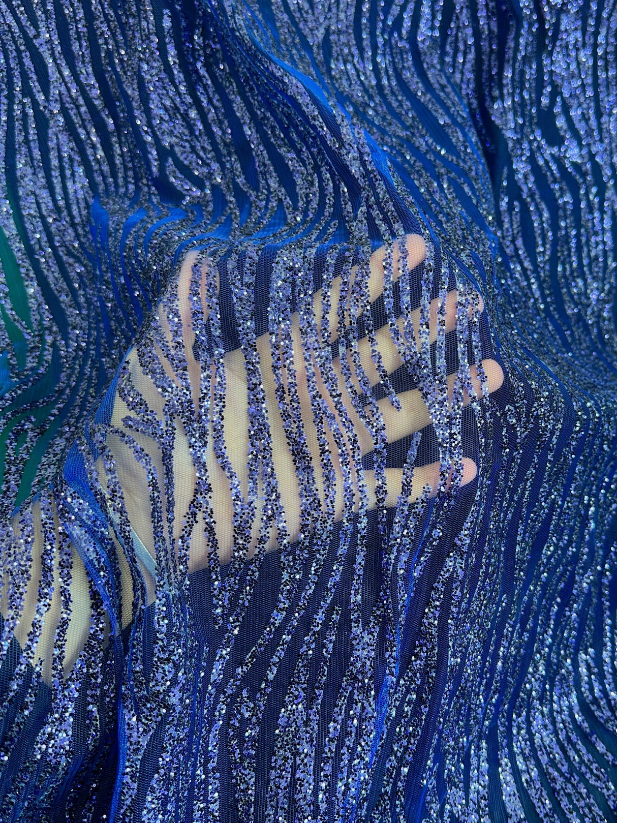 Glitter Lace Royal Blue Wave Design