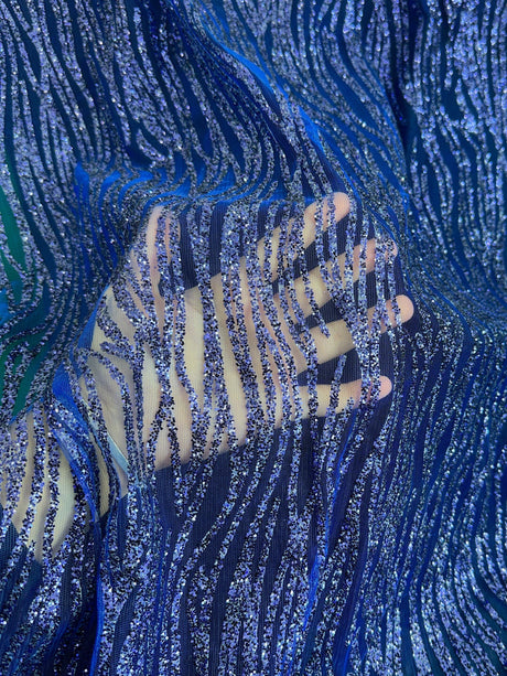 Glitter Lace Royal Blue Wave Design