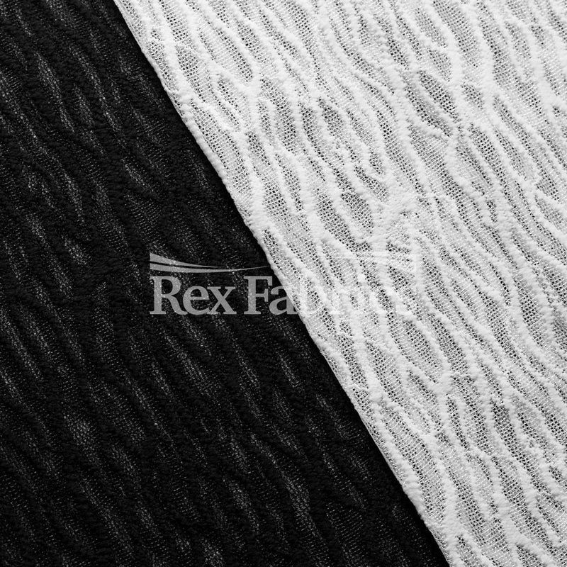 Vine Street Mesh Nylon Spandex Fabric - Black/White Wavy Pattern, 58/60" Width (1 Yard)