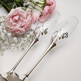 Silver Mr & Mrs Champagne Flutes Rhinestone Wedding Glass Set of 2