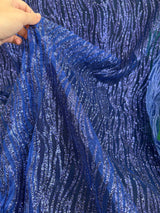Glitter Lace Royal Blue Wave Design