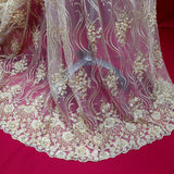 Beaded Lace Fabric on Polyester Net Mesh