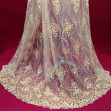 1 Yard Silver Beaded Lace Fabric Embroidered on Polyester Net Mesh Pearl Detail 51 Inch Width