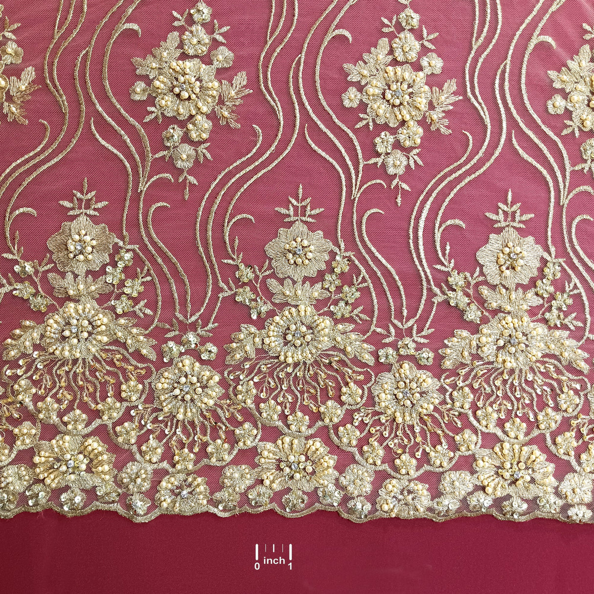 Beaded Lace Fabric on Polyester Net Mesh