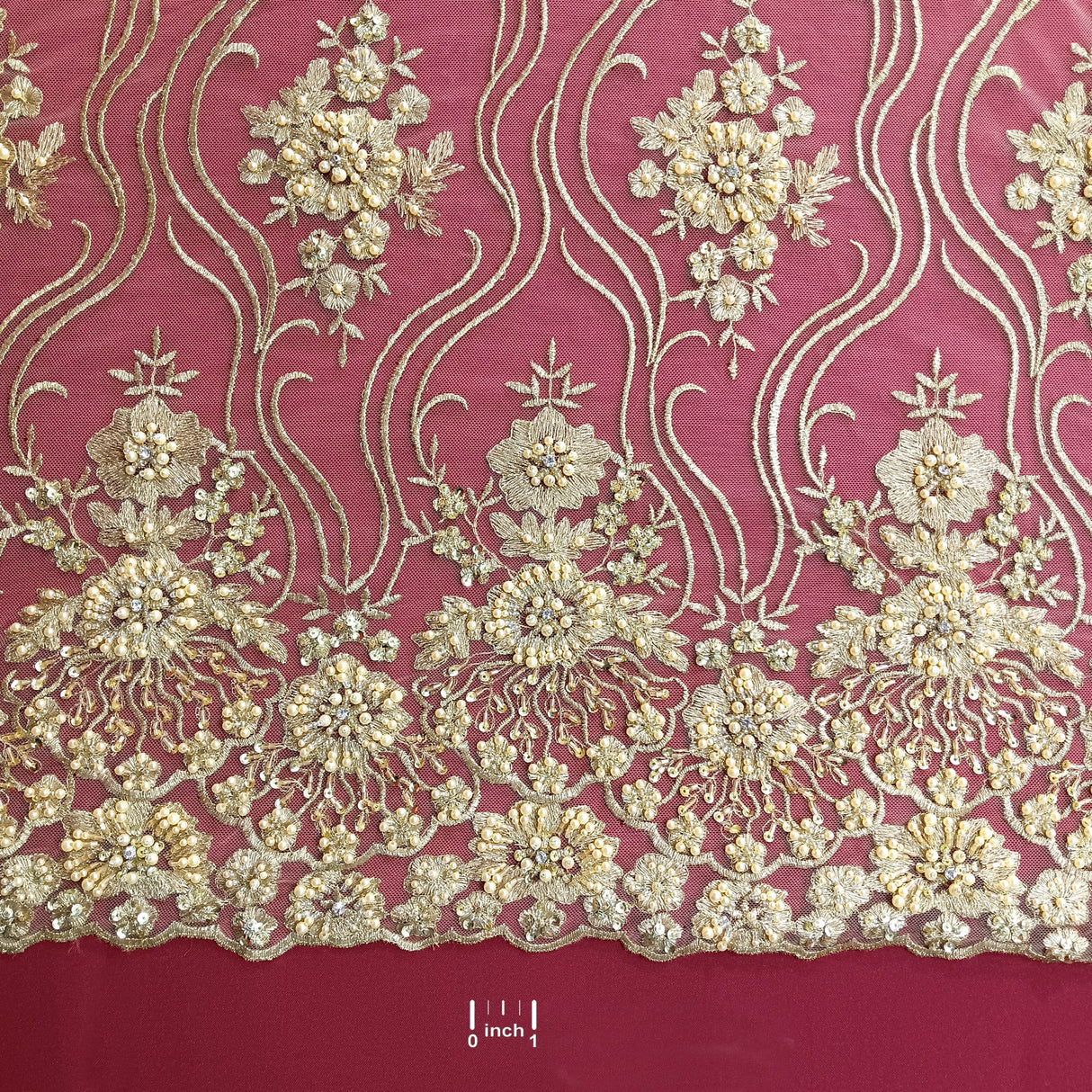 Beaded Lace Fabric Embroidered On 100 Percent Polyester Net Mesh - Gold, Jade, Silver, Black, 51" Width (1 Yard)