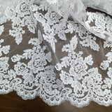 Beaded Corded Bridal Lace Fabric - Embroidered 100 Percent Polyester Net Mesh, 50" Wide (1 Yard)