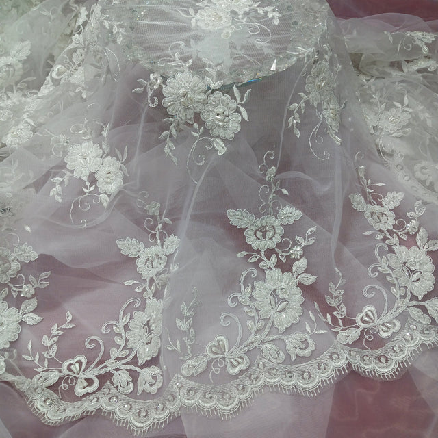 Beaded Corded Bridal Lace Fabric 48" Wide