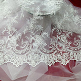 1 Yard Beaded and Corded Bridal Fabric Lace Embroidered on Polyester Net Mesh 51 inch Width