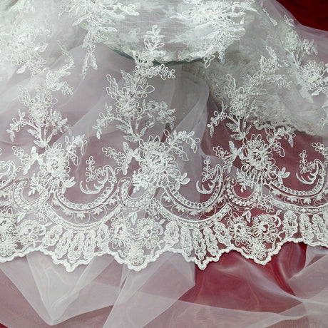 Beaded Corded Bridal Lace Fabric 51"