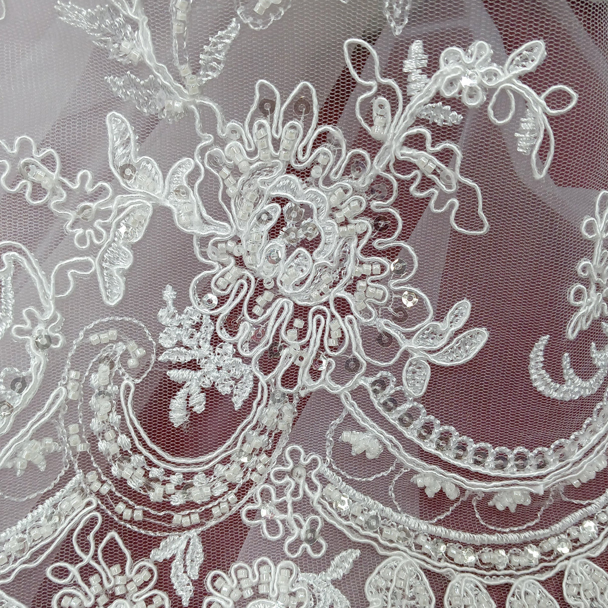 Beaded Corded Bridal Lace Fabric 51"