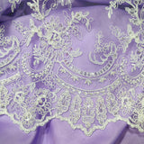 1 Yard Ivory Beaded & Corded Bridal Fabric Lace Embroidered on 100 Percent Polyester Net Mesh 51 Inch Width