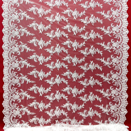 Embroidered Mesh Bridal Lace White