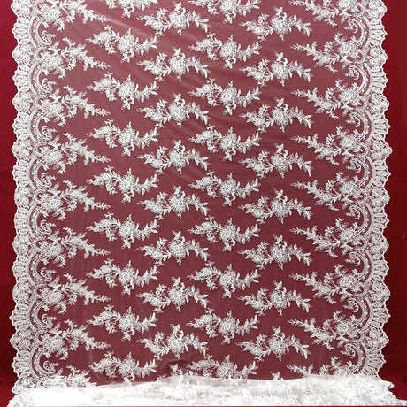 Beaded Corded Bridal Lace Fabric 51"