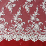 Beaded & Corded Bridal Polyester Lace Fabric - Embroidered Net Mesh, 51" Width (1 Yard)