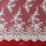 Embroidered Mesh Bridal Lace White