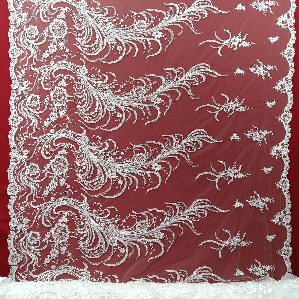 Beaded Corded Bridal Lace Fabric