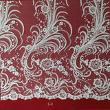 1 Yard Luxurious Beaded and Corded Bridal Lace Fabric Embroidered on 100% Polyester Net Mesh White