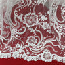 1 Yard Luxurious Beaded and Corded Bridal Lace Fabric Embroidered on 100% Polyester Net Mesh White