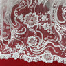 1 Yard Exquisite White Hand-Beaded Corded Bridal Lace Fabric on Net Mesh 52 inch Width