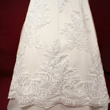 1 Yard Beaded and Corded Bridal Lace Fabric Embroidered on 100% Polyester Net Mesh White