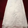1 Yard Beaded and Corded Bridal Lace Fabric Embroidered on 100% Polyester Net Mesh White
