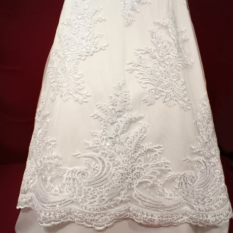 1 Yard Gold Beaded Corded Bridal Lace Fabric Embroidered on Polyester Net Mesh 50 inch Width