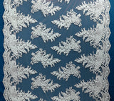1 Yard Elegant Beaded and Corded Bridal Lace Fabric Embroidered on Polyester Net Mesh