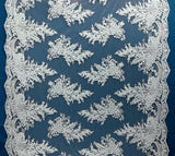 Beaded Corded Bridal Lace Fabric - Embroidered Polyester Net Mesh, 50" Width, Gold, Silver, Ivory, White (1 Yard)