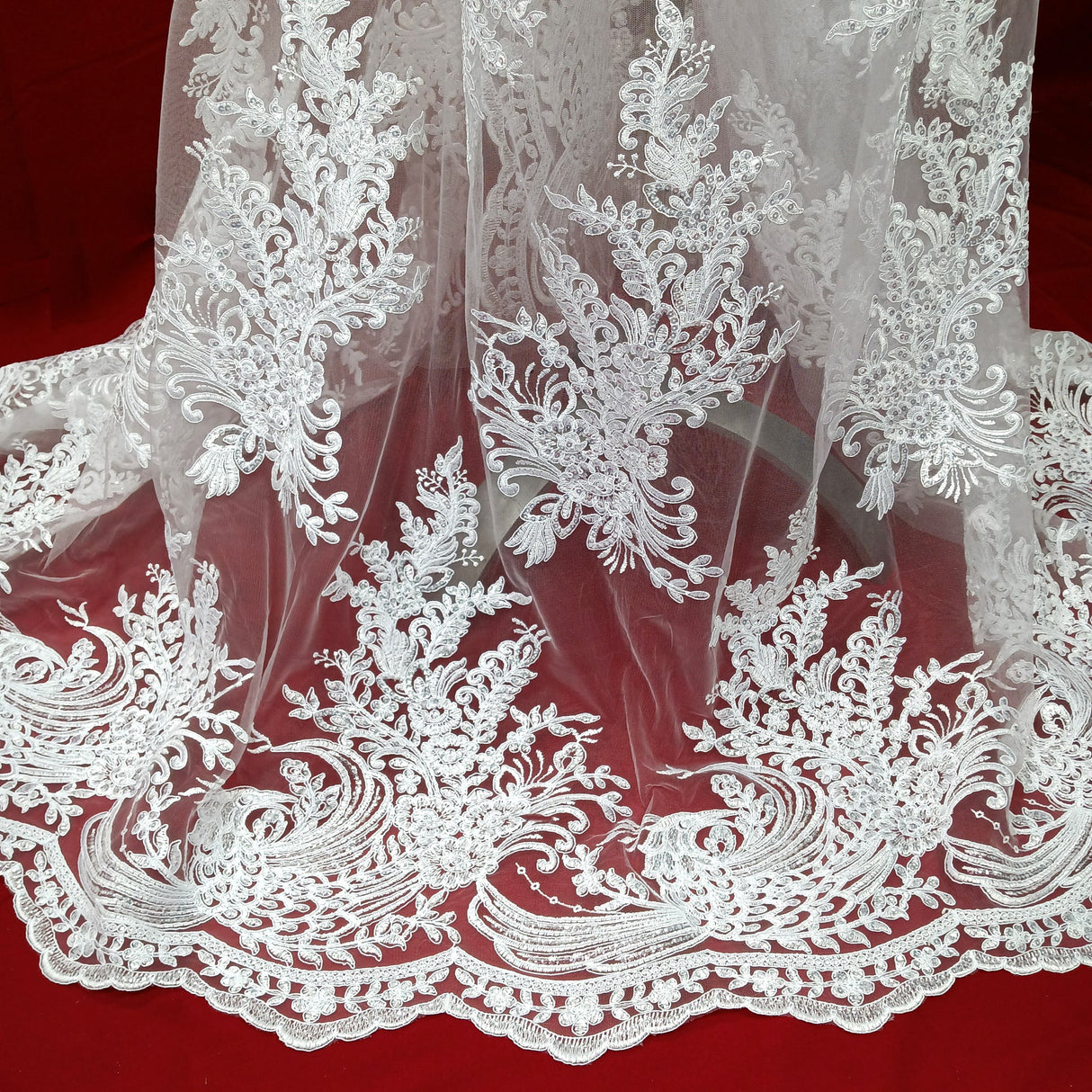 Beaded Corded Bridal Lace Fabric