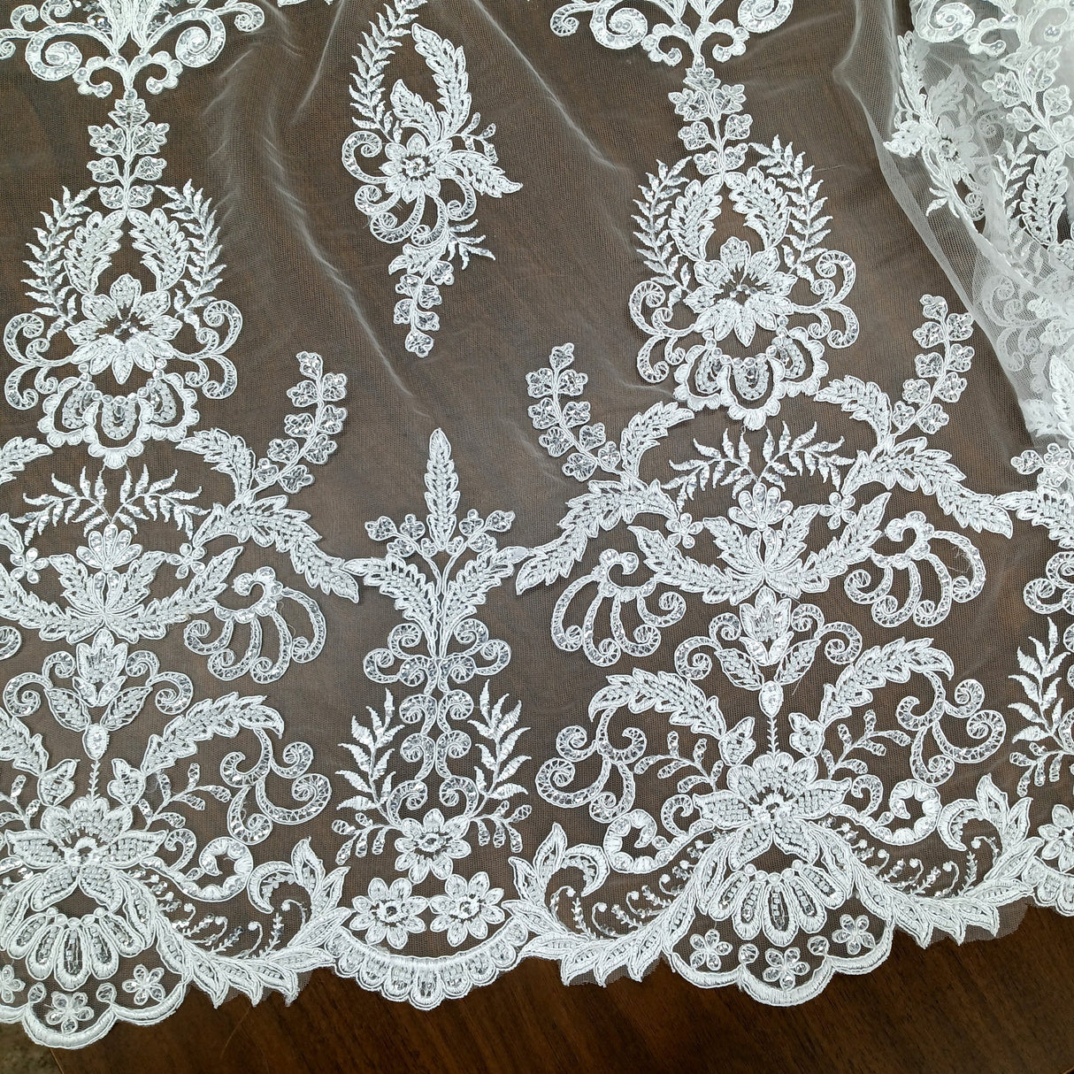 Beaded Corded Bridal Lace Fabric 51" White Ivory