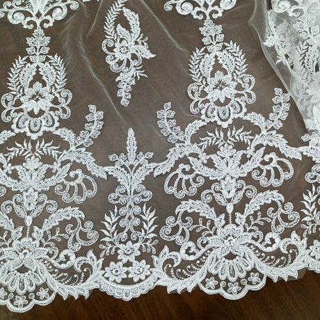 Beaded Corded Bridal Lace Fabric 51" White Ivory