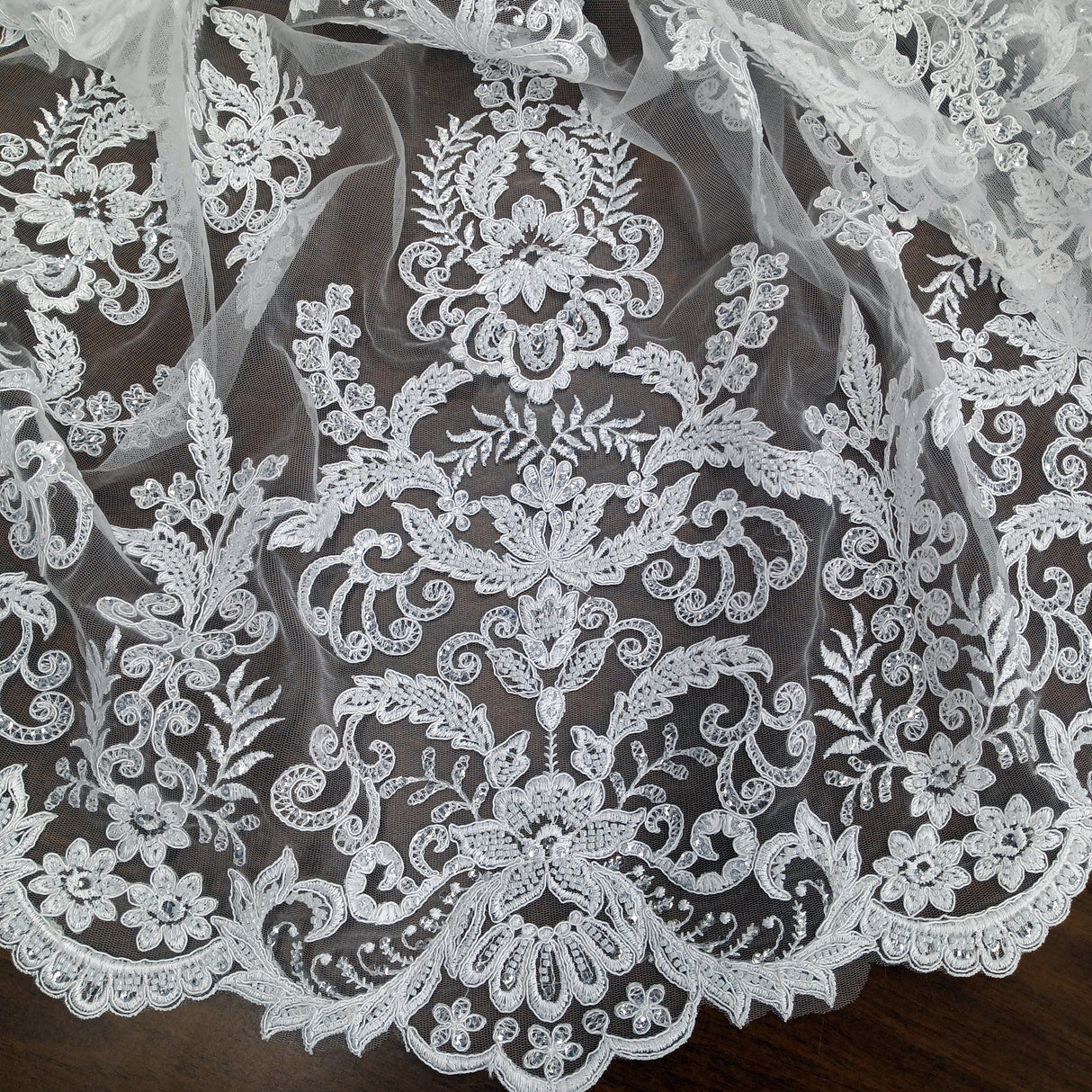 Beaded Corded Bridal Lace Fabric 51" White Ivory