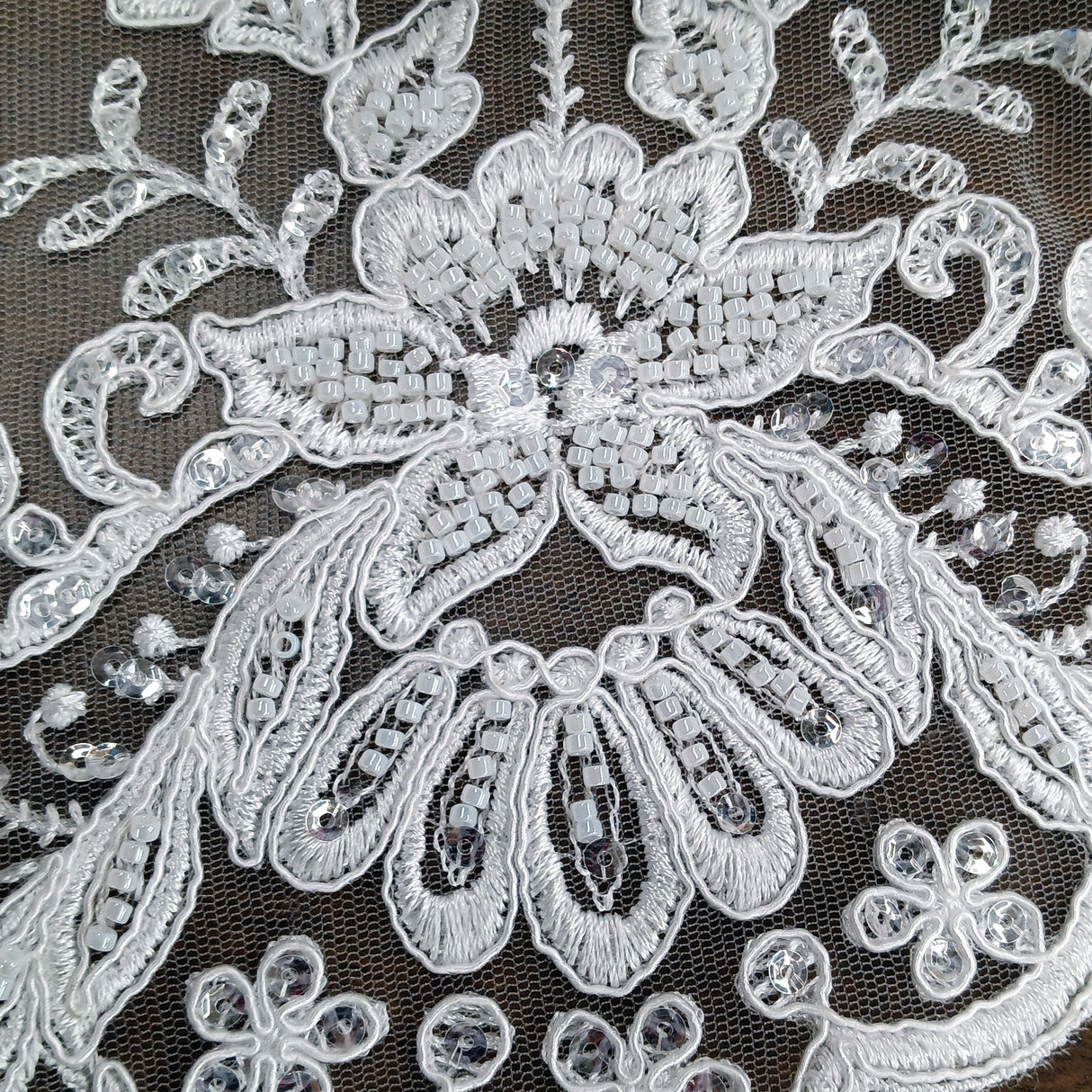Beaded Corded Bridal Lace Fabric 51" White Ivory