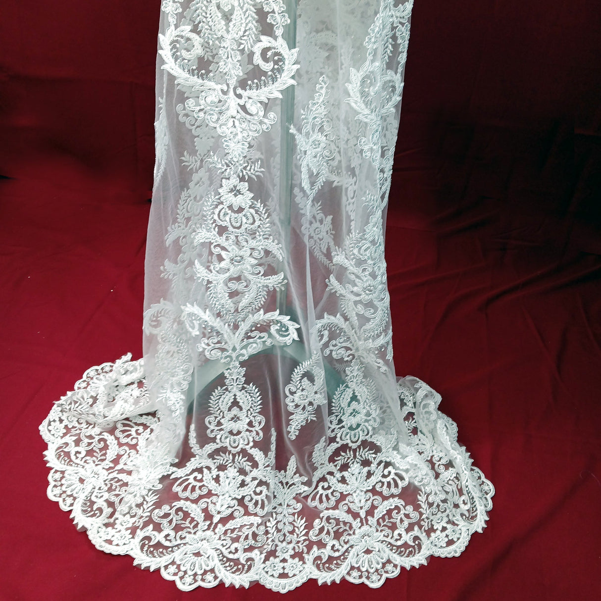 Beaded Corded Bridal Lace Fabric 51" White Ivory