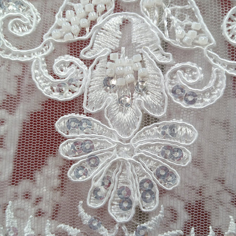 Beaded Corded Bridal Lace Fabric 51" White Ivory