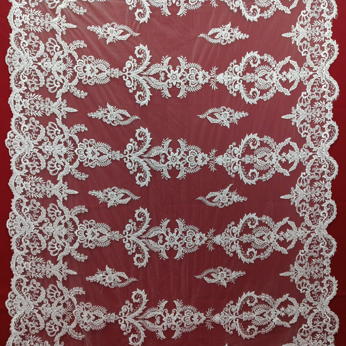 Beaded Corded Bridal Lace Fabric 51" White Ivory