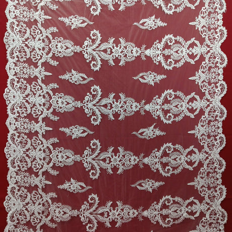 Beaded Corded Bridal Lace Fabric 51" White Ivory