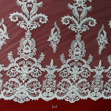 Beaded Corded Bridal Lace White Ivory