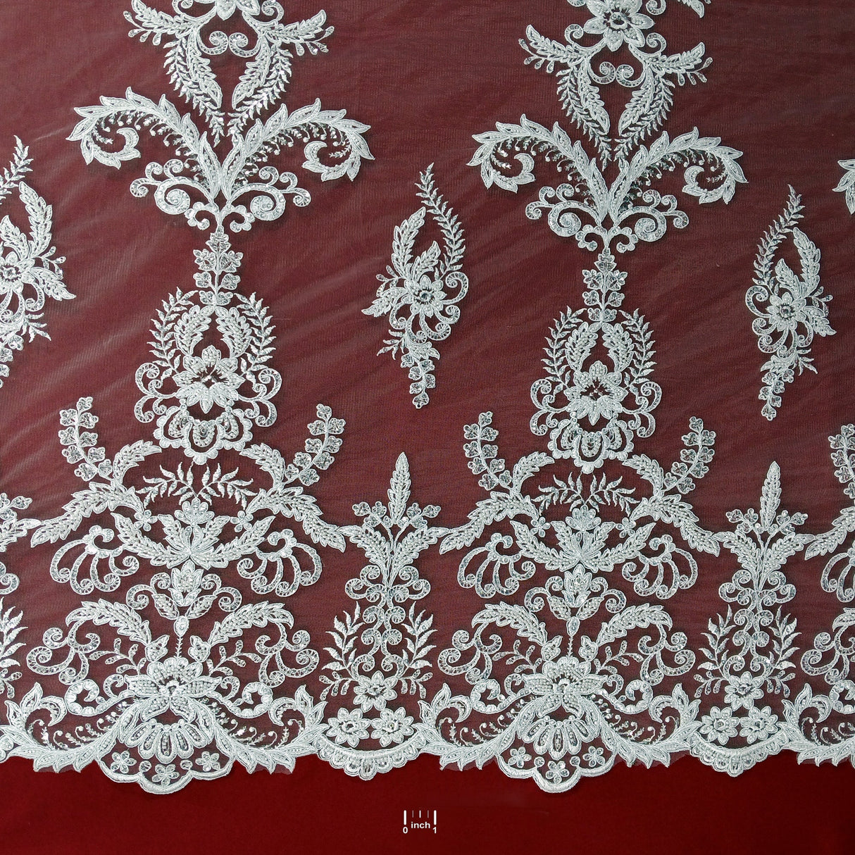 Beaded Corded Bridal Lace Fabric 51" White Ivory