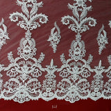 Beaded Corded Bridal Lace Fabric 51" White Ivory