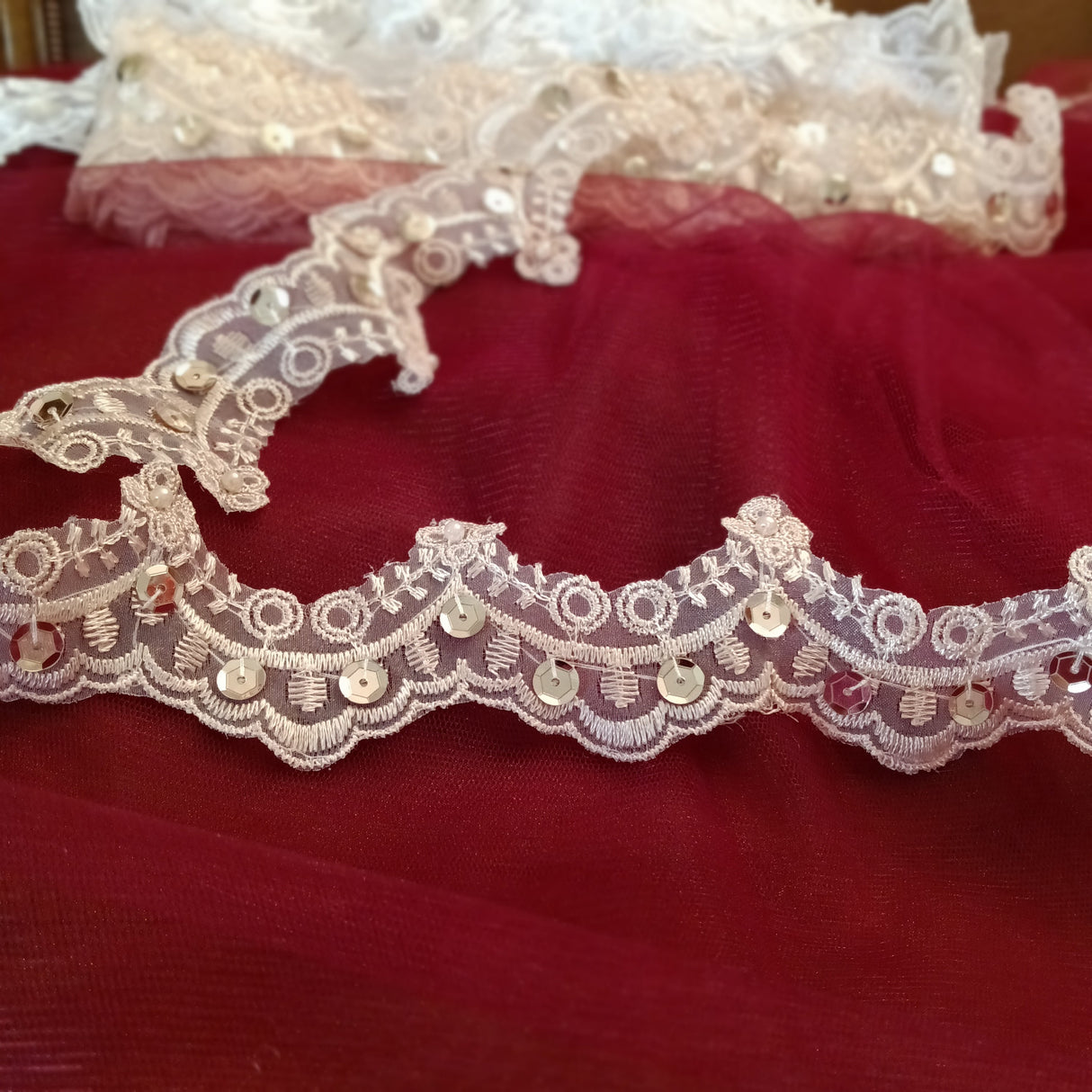 Beaded Lace Trimming on Polyester Organza 2.25"