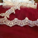 Beaded Lace Trimming Embroidered On 100 Percent Polyester Organza Fabric - Assorted Colors, 2.25" Width (1 Yard)
