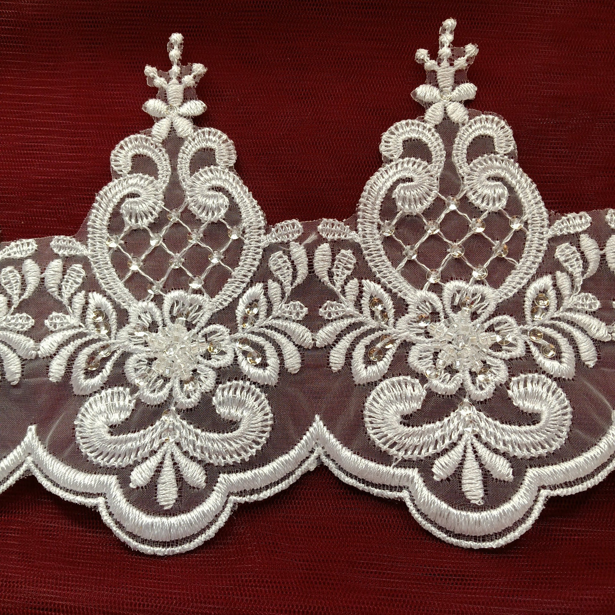 Beaded Lace Trimming on Polyester Organza