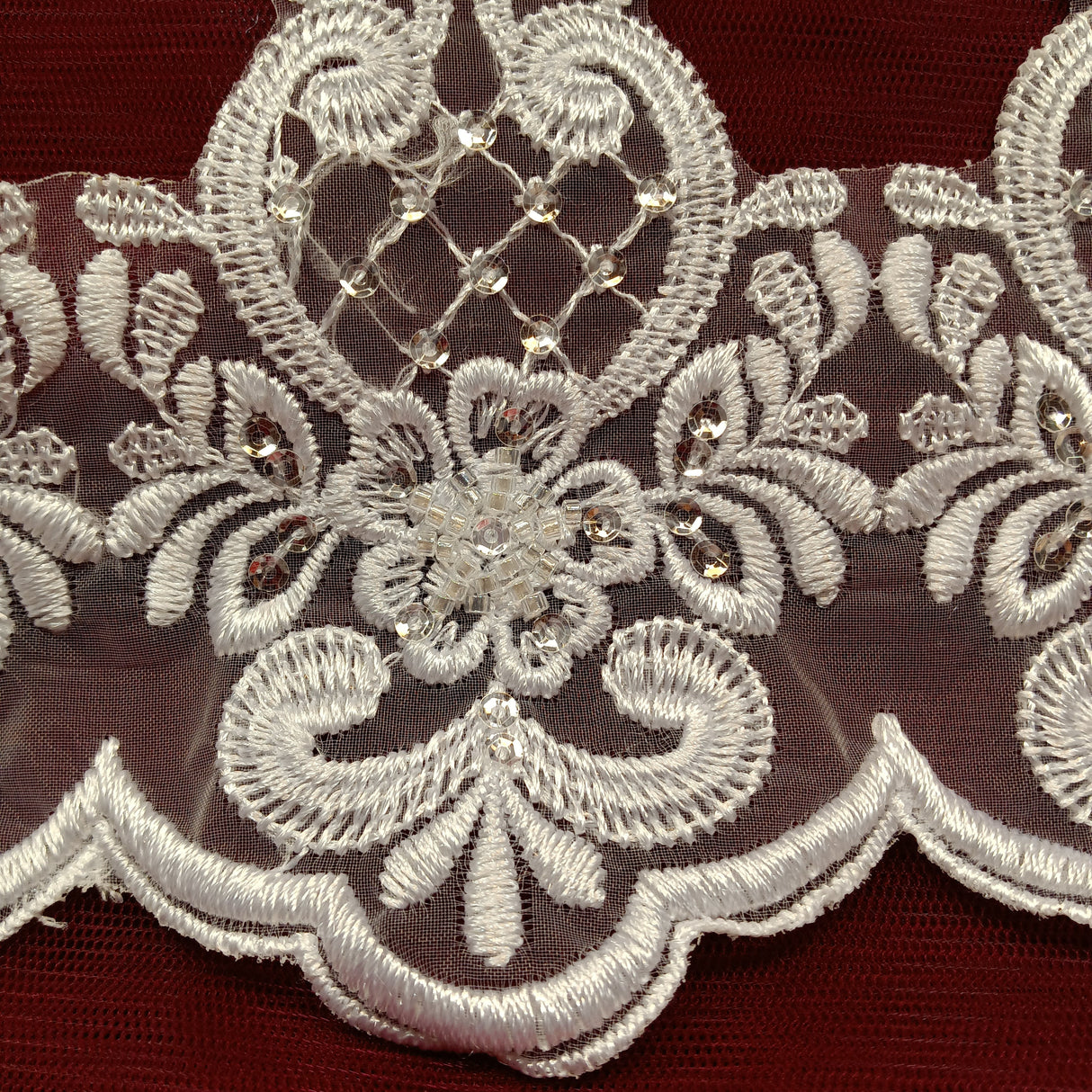 Beaded Lace Trimming on Polyester Organza