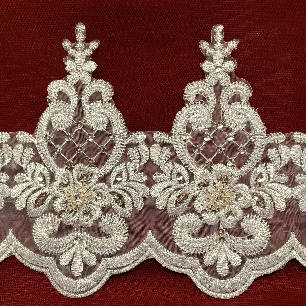 Beaded Lace Trimming on Polyester Organza