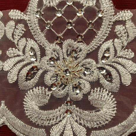 Beaded Lace Trimming on Polyester Organza