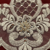 1 Yard Beaded Lace Trimming on Organza | 6" Wide | Handmade Embroidered Trim for Bridal, Gowns & Costumes