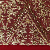 Beaded Sequined Lace Fabric on Polyester Net Mesh
